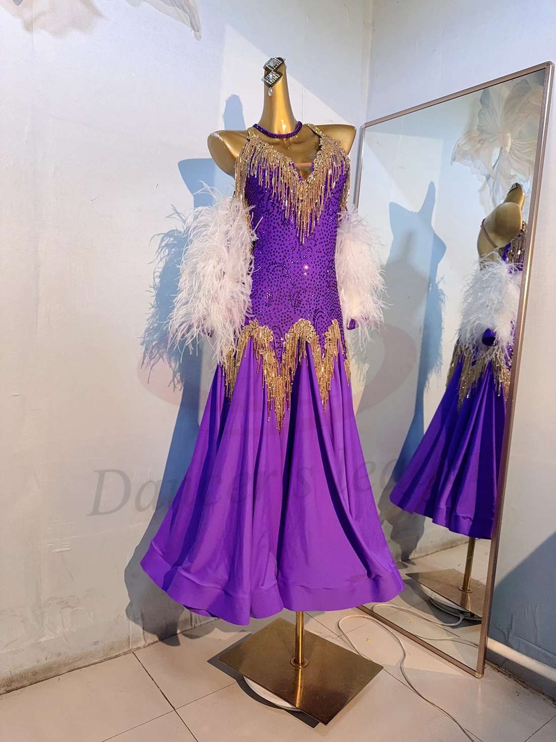 

Latin Dance Professional Dress High-end Custom Purple Modern Large Skirt Tango Female Adult Children Standard Stage Costume