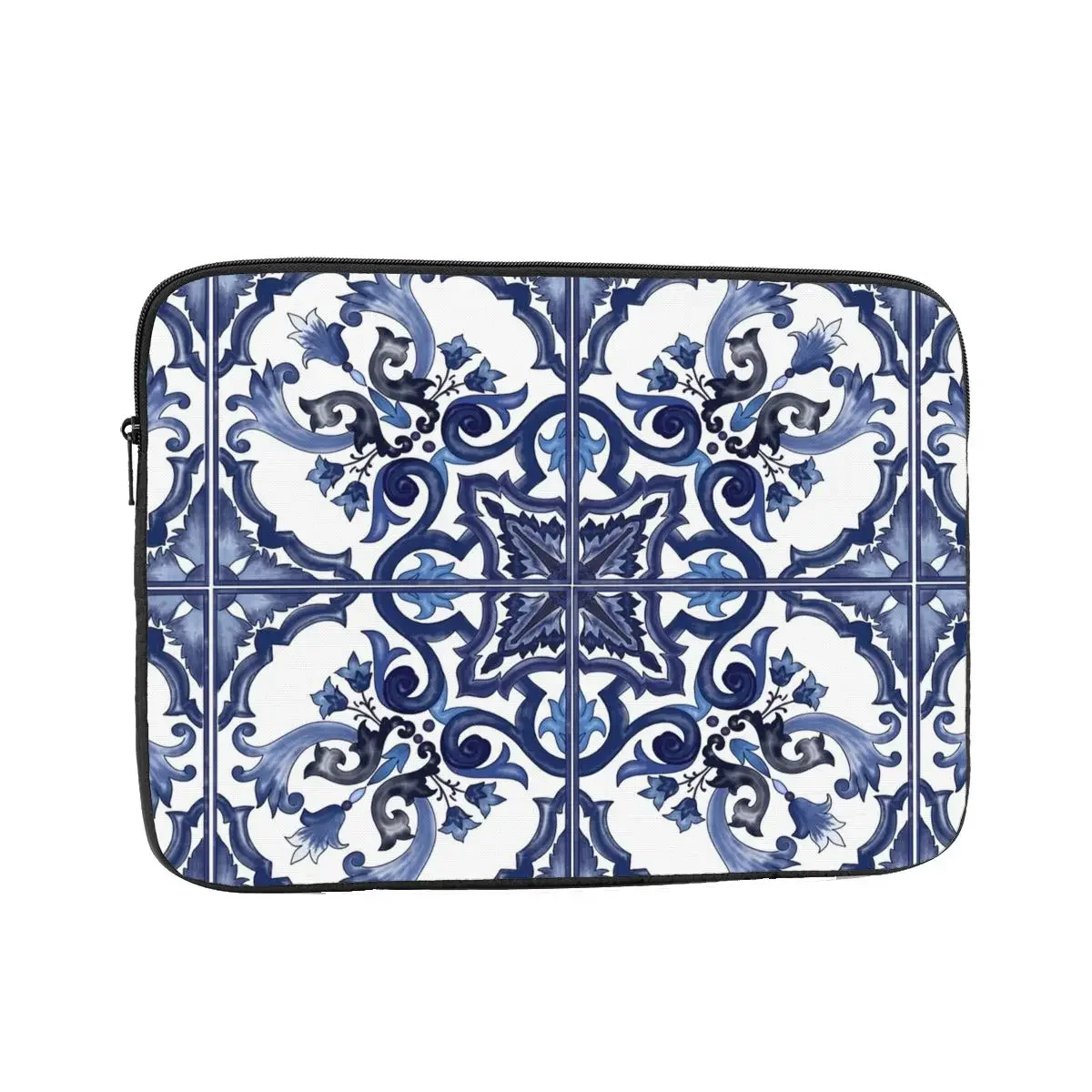 Blue Ornate Floral Mediterranean Sicilian Tile Notebook Laptop Bag Case Pouch 10 12 13 15 17 Inch Tablet Shockproof Case Bag