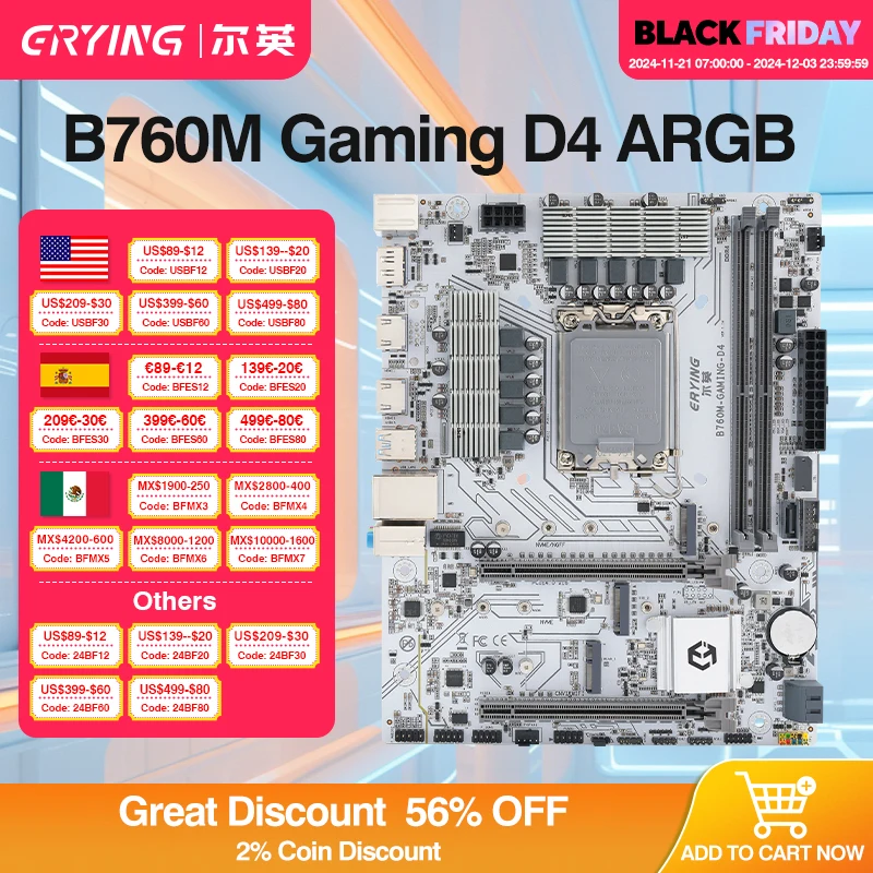 ERYING B760M Gaming D4 Motherboard LGA1700 Support Core i3/i5/i7/i9 12th/13th/14th CPU 12400F 12490F 12600F 12700F 13600F 14400F