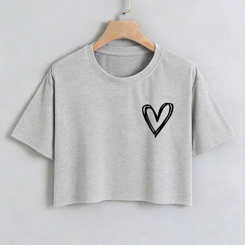 Einfaches Herz-Print Crop Top Sommer Sexy Kurzes T-Shirt für Frauen Mädchen 90er Y2K Damen Grafik Vintage T-Shirt Kleidung