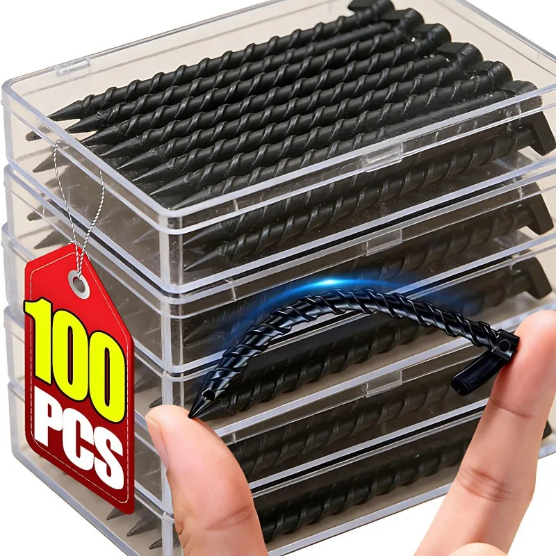 

100/10PCS Garden Ground Stakes UV Resistant Black PP Secure Anchor Landscaping Fabric Weeds Barrier Plastic Mulch Ground Pegs