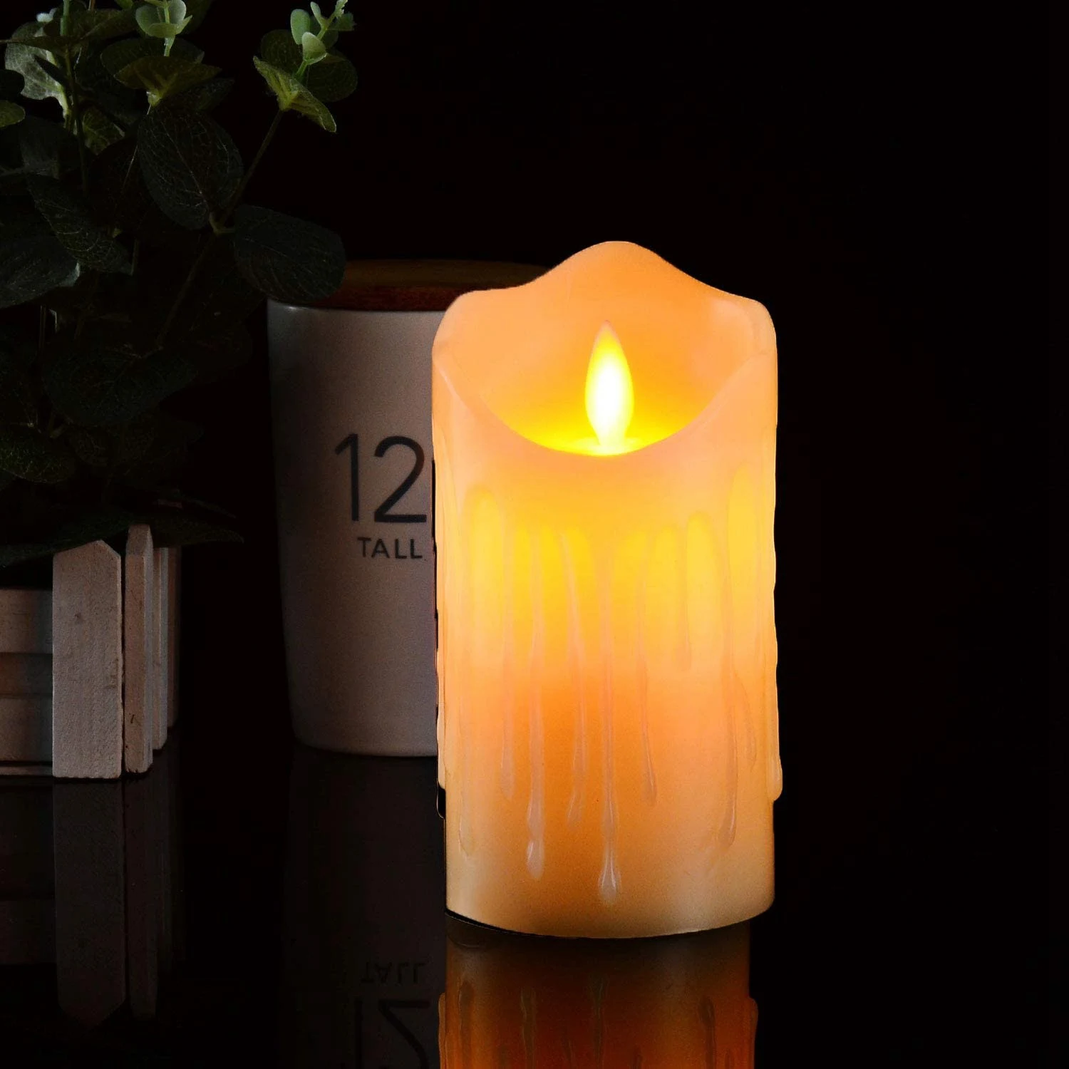 Medium Flameless Candles Light Flickering Tear Shaped LED Flame Battery Electronic Real Paraffin Wax Ivory White 12 Pcs