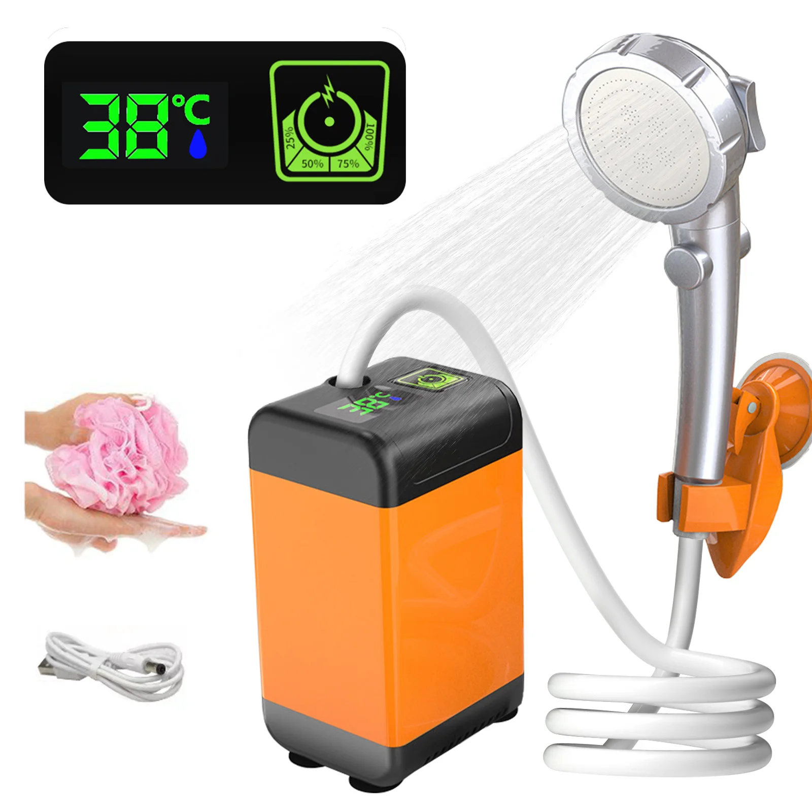 Outdoor Camping Shower Pump with Intelligent Digital Display Electric Portable Camping Shower