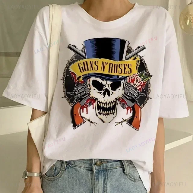 Vintage Pistola N Roses Print Dress Hip Hop unisex Tees Fashion Punk T Shirt Guns N Roses T-Shirt Women Tshirt Street Rock Tops