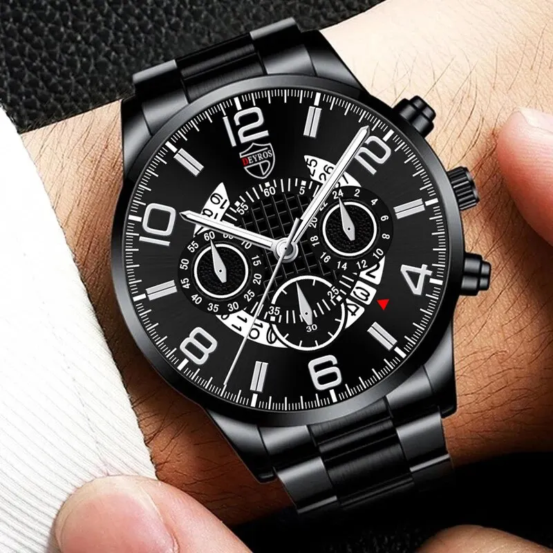 2PCS Fashion Mens Bracelet Watches Set Luxury Men Sports Silver Stainless Steel Quartz Watch Man Business Casual Wrist Watch