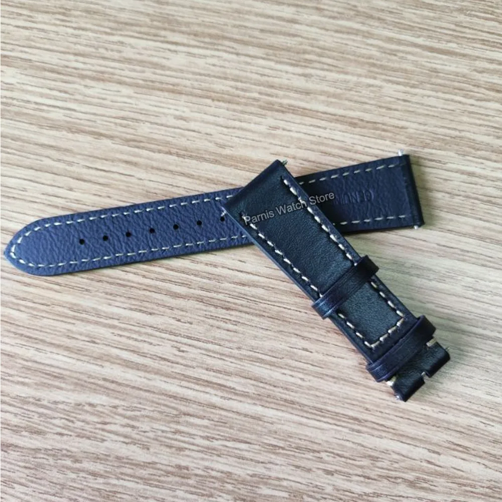 Parnis-Correa de cuero negro para hombre, reloj de pulsera Original, 22mm de ancho