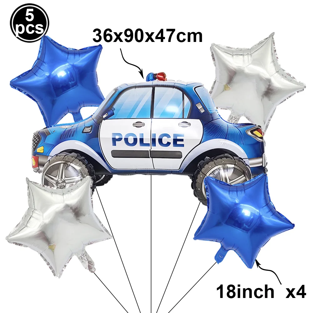 Police Party Supplies Decorations Banner Cake Topper Police Officer And Car Theme 5th Birthday Balloon Set Kids Party Supplies