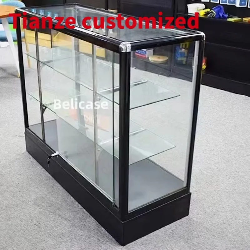 (Customized) store glass show with LED light smoke shop display cabinet showcase sturdy aluminum frame floor displa