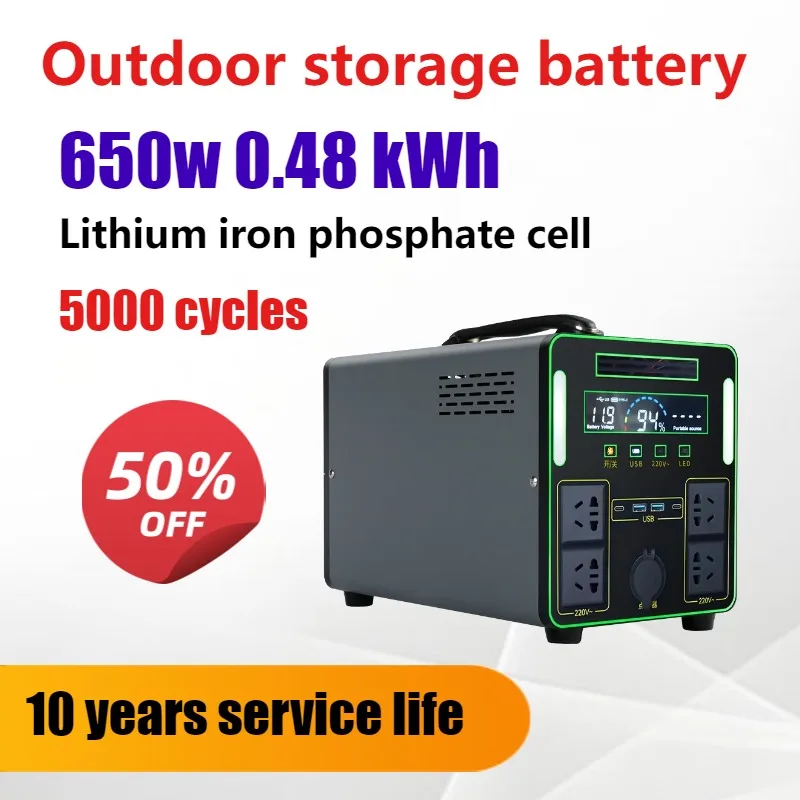 650W 10 KWh Outdoor Portable Energy Storage Power Supply 220V Large Capacity Emergency Power Source Supports Solar