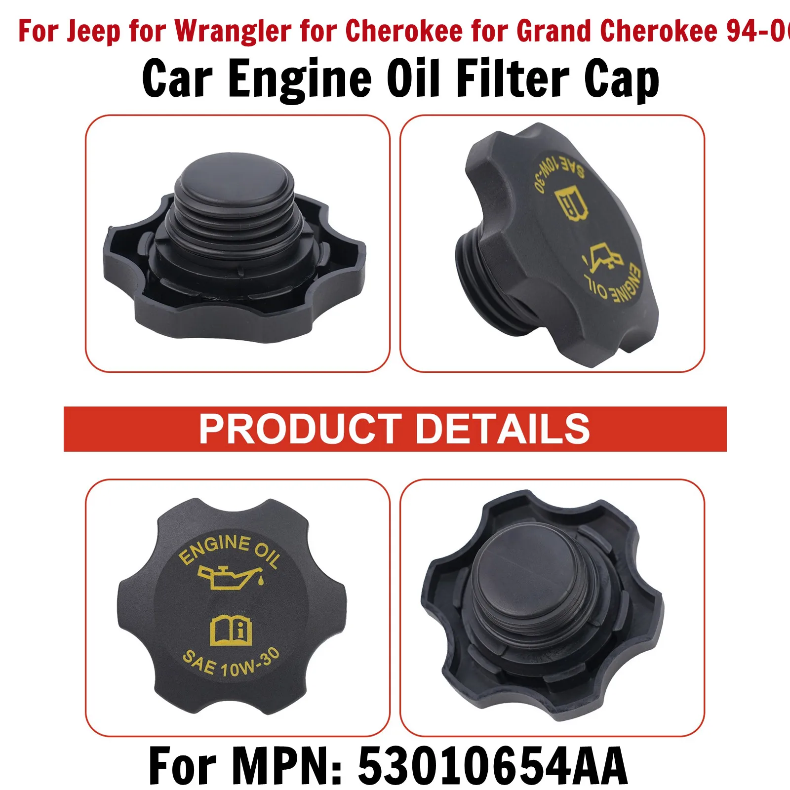 4.0L Car Oil Filler Cap For Jeep For Cherokee 1994-2006 For Wrangler 1994-2006 For Grand For Cherokee 1994-2006 Engine Oil Filte