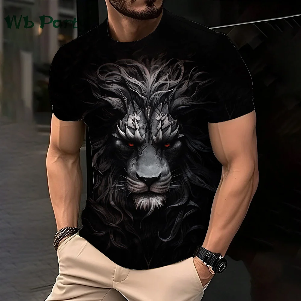 3D Lion Print Graphic T shirts Short Sleeve Tee Men\'s Clothing O-Neck Animal Print Mens Clothing T-shirts for Men Street Tops