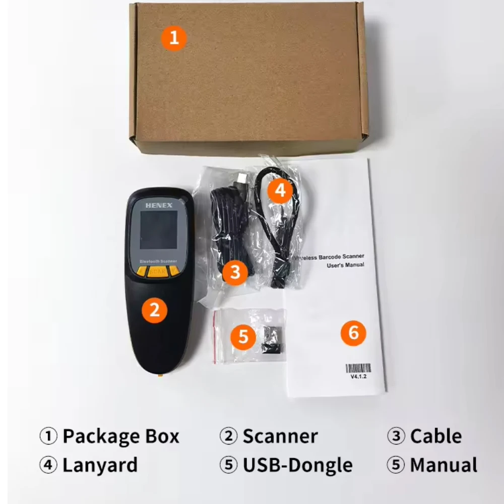 Imagem -05 - Henex-mini Scanner Portátil de Código de Barras Código de Barras sem Fio Longo Alcance bt Inteligente 2d 2d 1mp