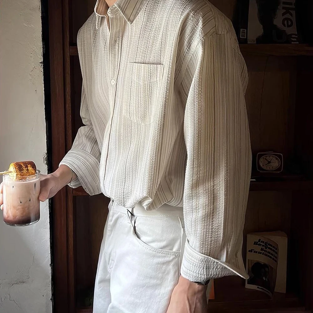 Men Shirt Striped Free Ironing Casual Shirt Spring Streetwear Niche Versatile Long-Sleeve Tops Old Money Men\'S Clothing 2025 New