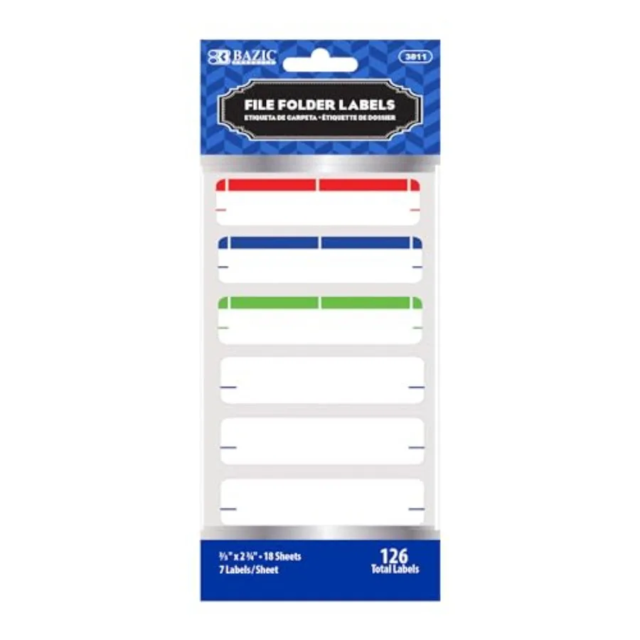 

BAZIC Assorted Color File Folder Label 126/Pack for Office Organization Durable Paper Material Multiple Colors Easy-to-Write Su
