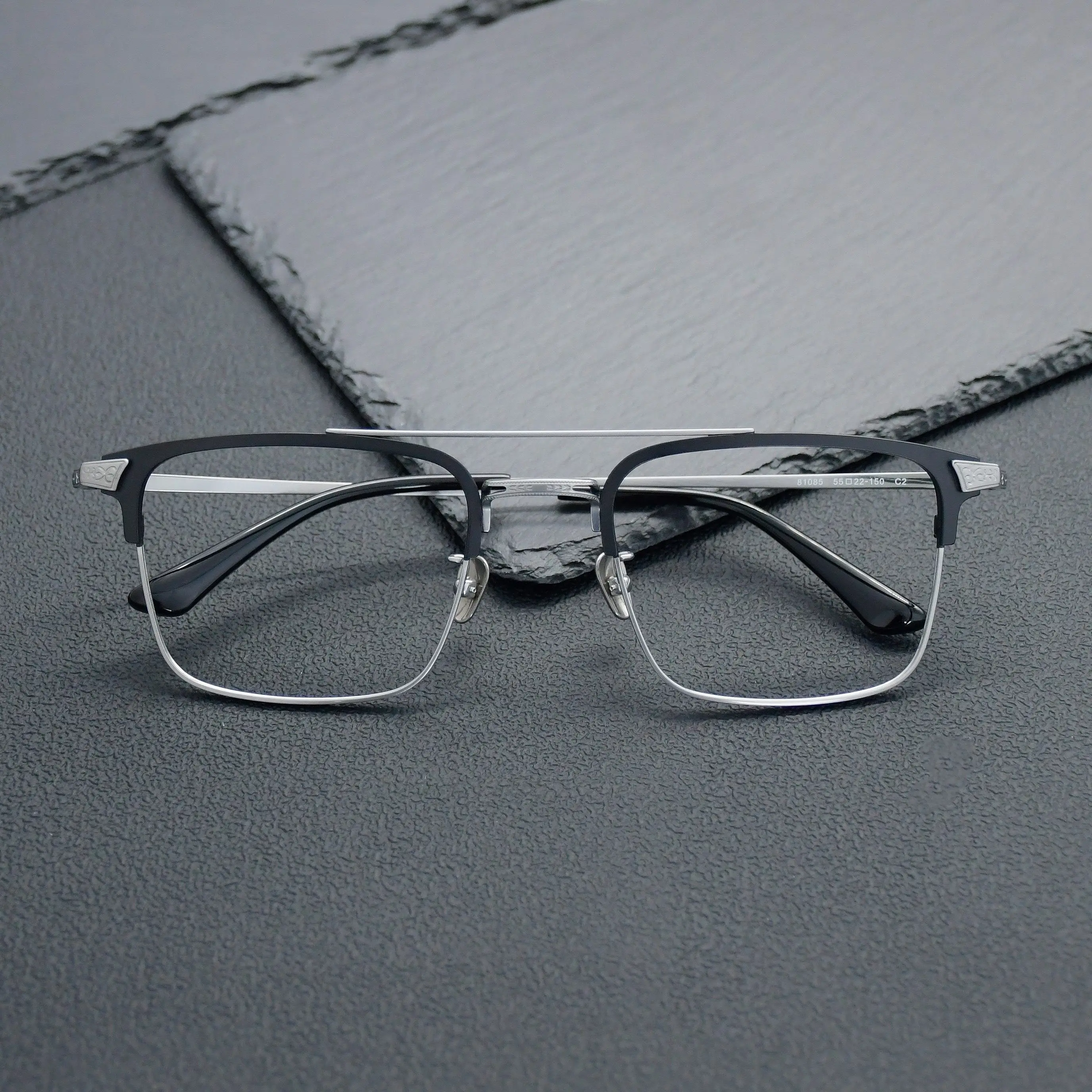 

Ultra light titanium alloy eyeglass frame, retro double beam business men's 81085 anti blue light optical prescription frame