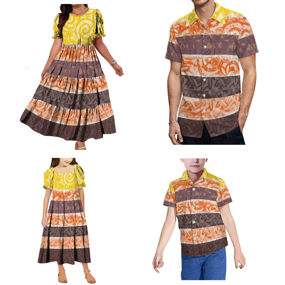 أطقم عائلية لحفلات مهرجان ساموا البولينيزية فساتين نسائية قمصان رجالية ملابس عصرية ومريحة للفتيات والأولاد #1