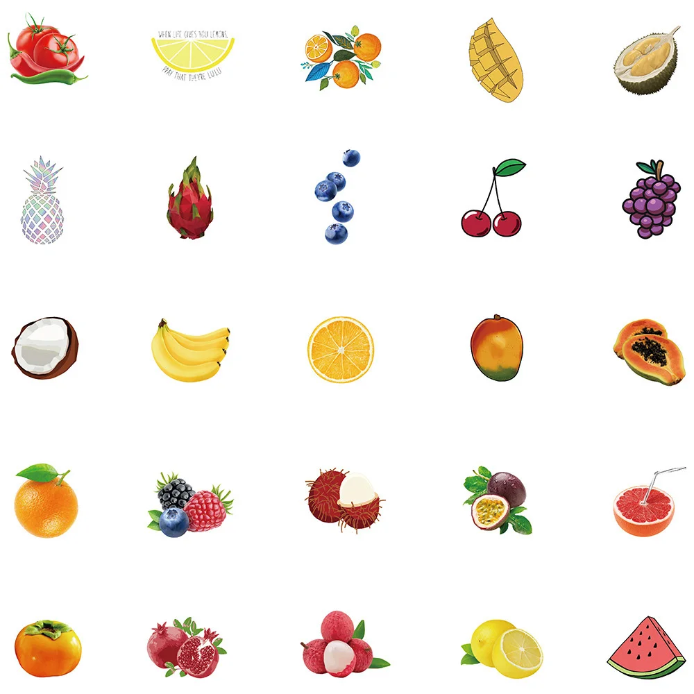 50pcs Peach Avocado Strawberry Watermelon Fruit Stickers Pack Guitar Ipad Phone Stationery Sticker DIY Journal Accessories