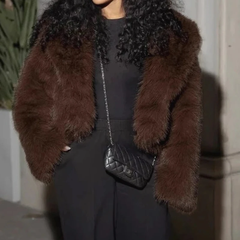Short Coats Women Faux Fur Fox Streetwear Thick Warm Coat Turn Down Collar Jackets Y2k Outerwear Spring Autumn Winter Jacket