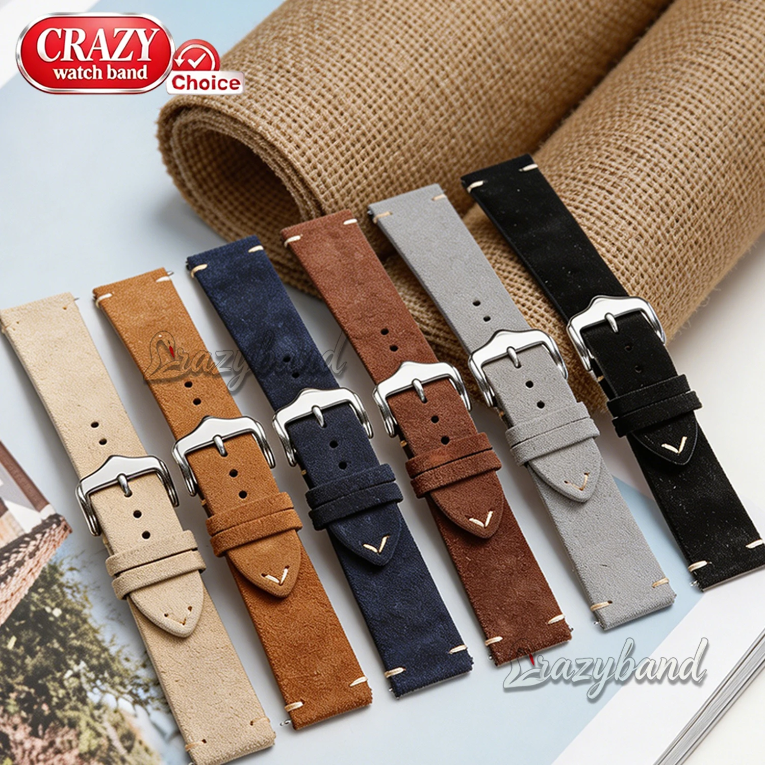 18mm 20mm 22mm Weiches Wildleder-Lederarmband Vintage Kalbsleder Uhrenarmband Schnellverschluss Armband Universal Herren Damen Zubehör Braun
