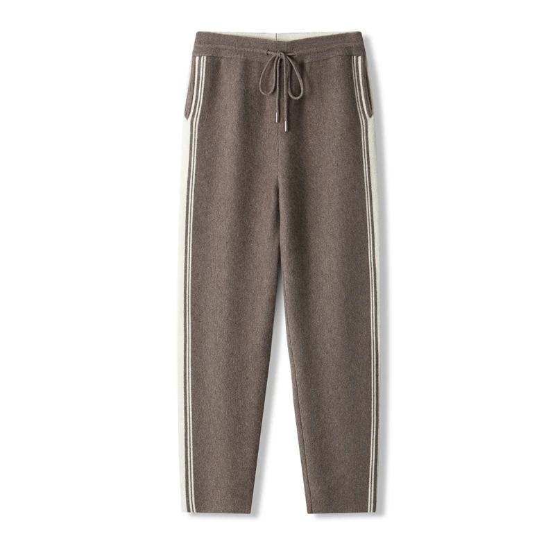 ANGEL Chic Men's 100% Wool Pants Autumn Winter Thick Warm Smart Casual Sport Trousers Elastic Waist Pants Basic Straight Pants