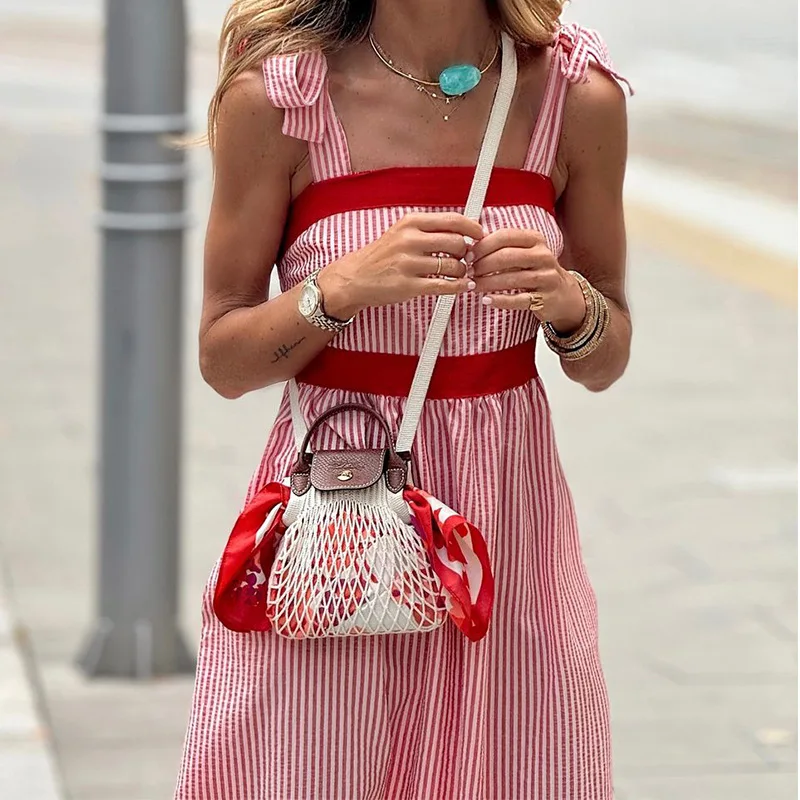 Women's Spring And Summer New 2024 Ladies Red Striped Elegant Dress Swimwear Cover Up Female Boho Beach Outing Outfits Vacation