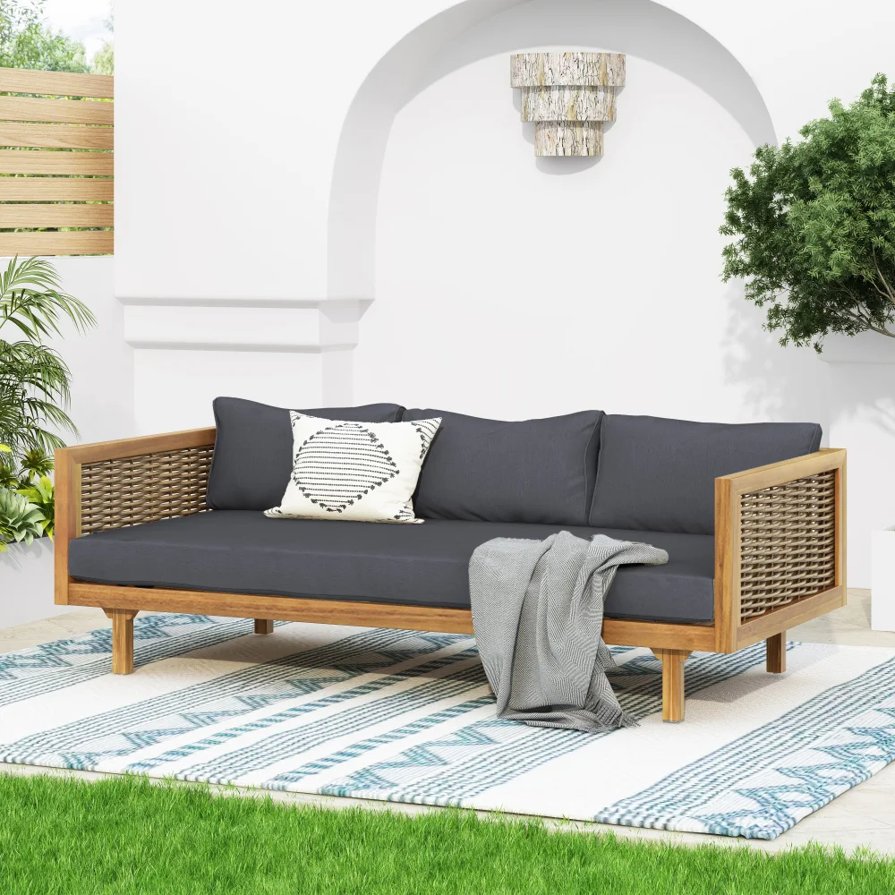 

YQXH CLAREMONT 3 SEATER DAYBED WITH RATTAN ARMS (DARK GREY CUSHION)