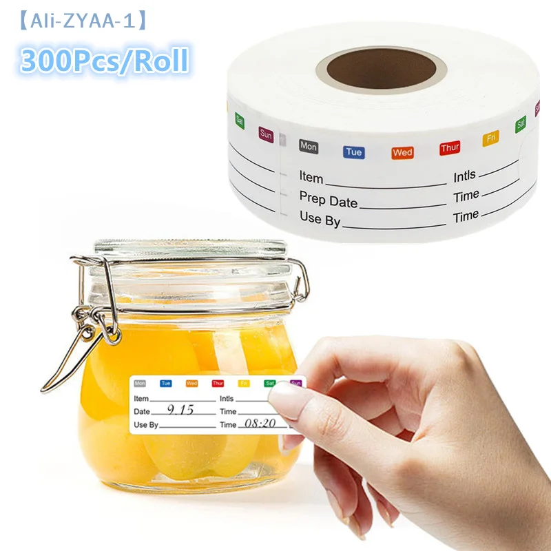 【ZYAA-1】300Pcs/Roll Kitchen Date Food Sticker Label Stationery Sticker Snacks Candy Storage Expiration Date Label Self-Adhesive