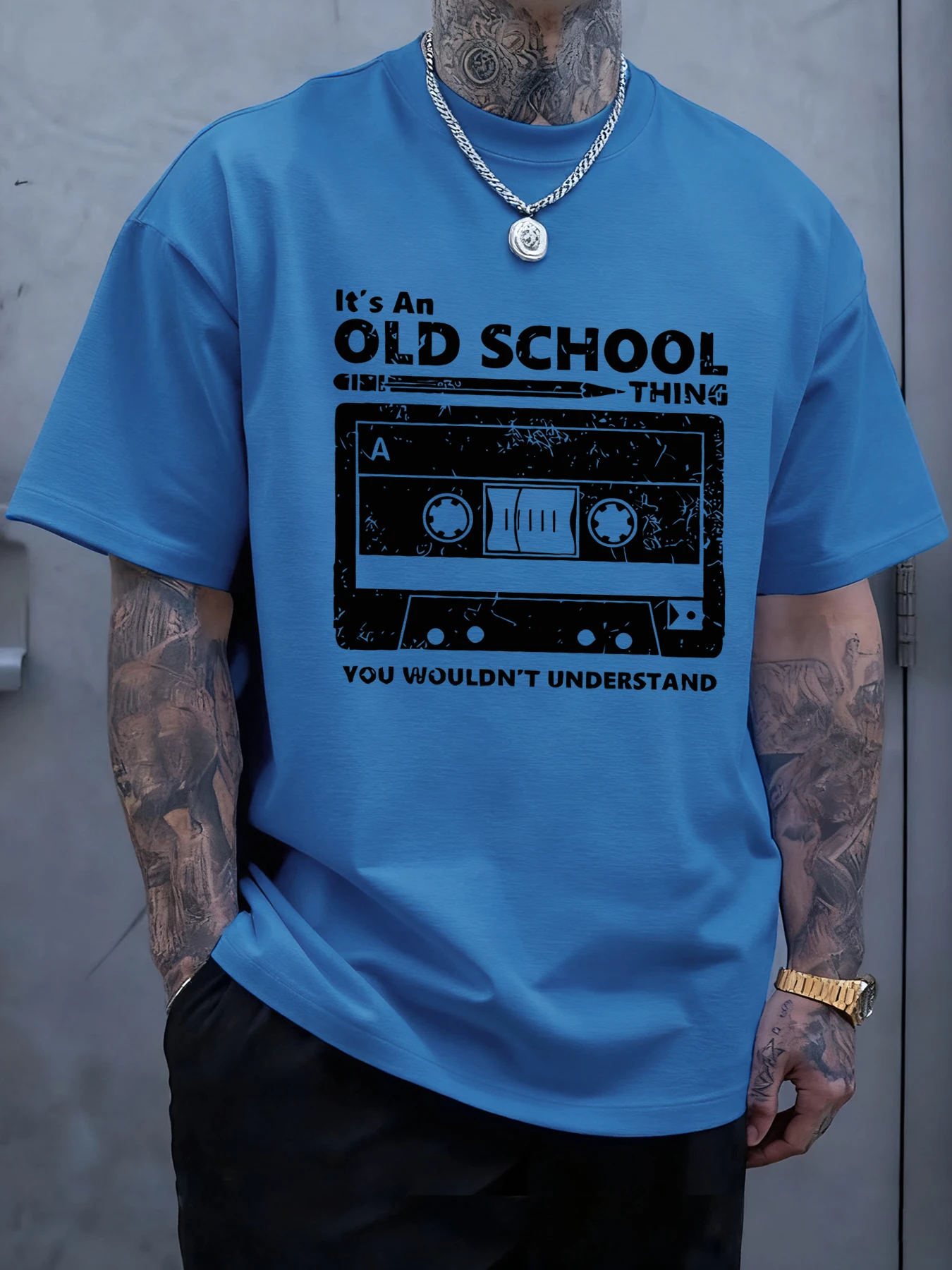 It'S An Old School Thing Tape Print T-Shirt Männer Sport Crewneck T Shirt Baumwolle Sommer Weiche Kleidung Casual Lose Männliche Streetwear – Detail 23
