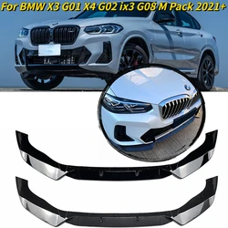 For BMW X3 G01 X4 G02 ix3 G08 M Pack Front Bumper Splitter Lip Spoiler Diffuser Guard Body Kit Cover 2021 2022+ Gloss Black ABS