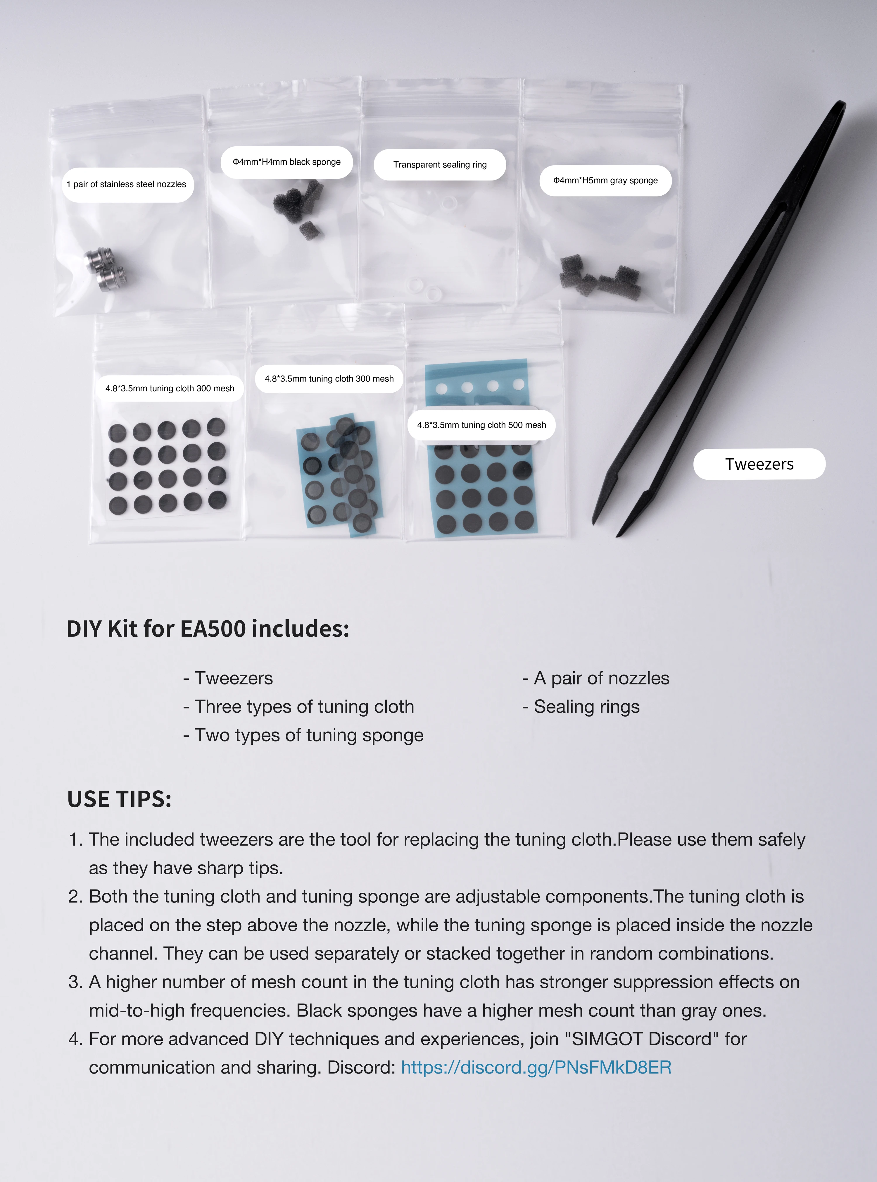 DIY KIT For EA500 EA1000 Earphones with Replaceable Nozzle Tuning Cloth Earphone Accessories Kits