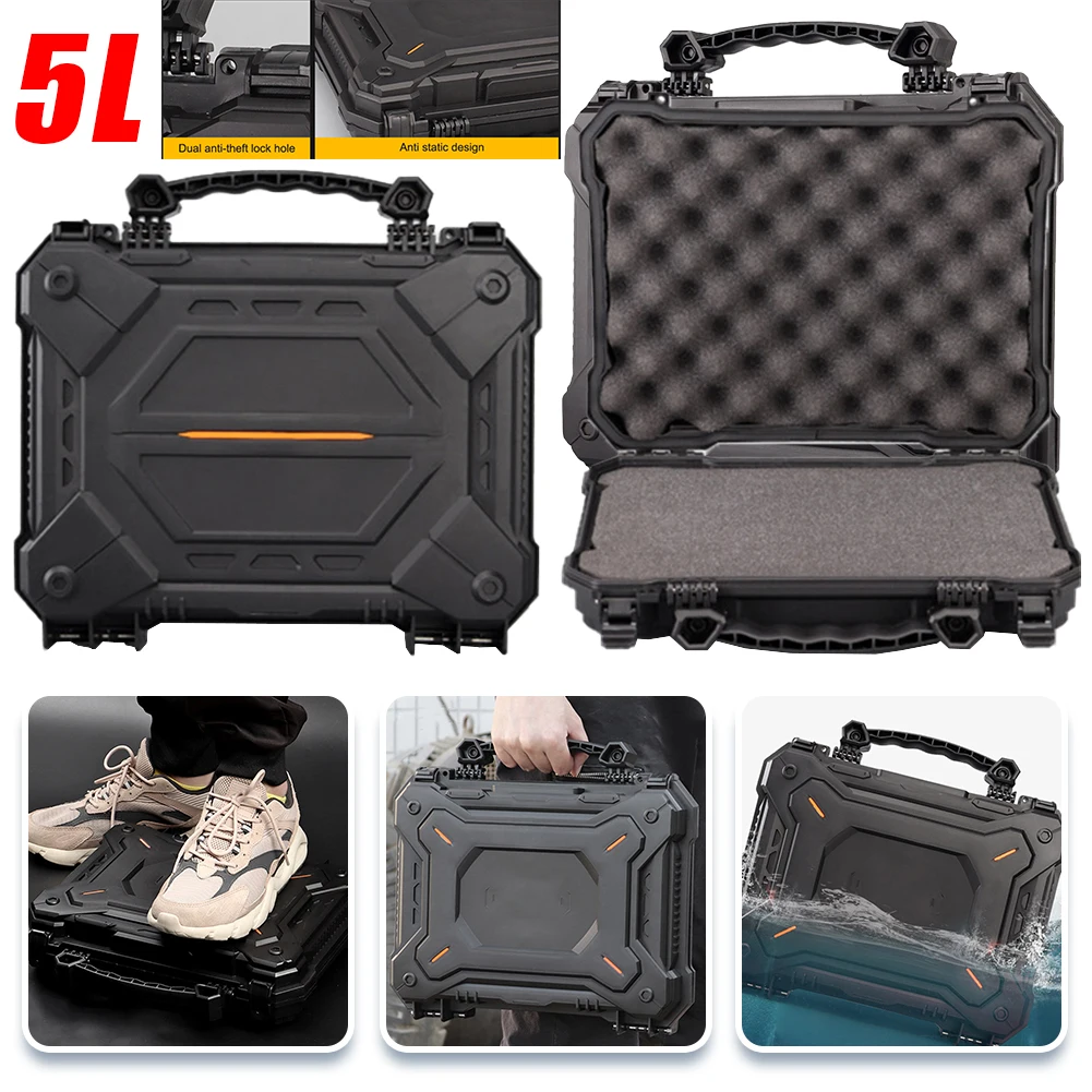 Tool Box Hard Carry Case Bag Waterproof Safety Carrying Case PU Portable Tools Suitcase Military Pistol Storage Bag & Foam Pads