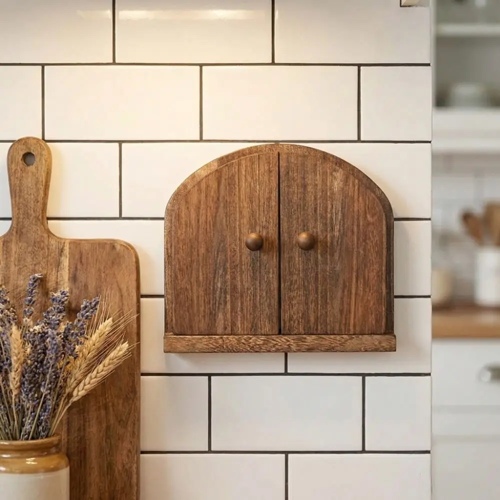 Double Door Design Solid Wood Switch Cover Rustic Style Door Shape Outlet Cover Self adhesive Socket Protector Bedroom
