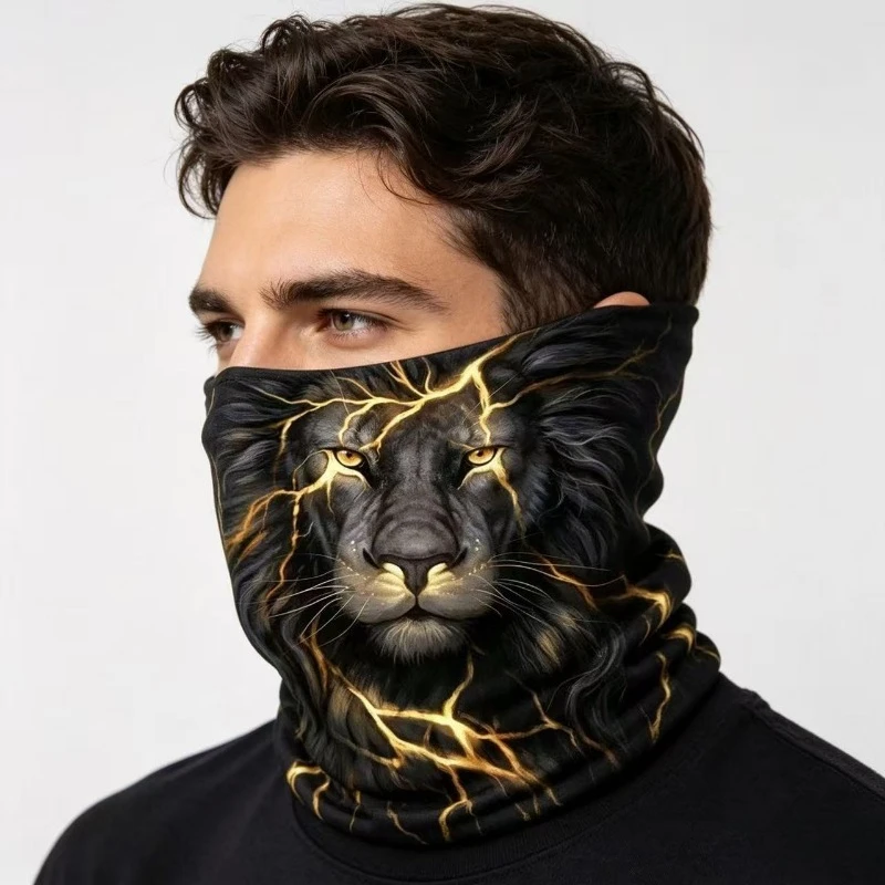 Penutup Leher/Masker Wajah 3D Lightning Lion, Unisex, Tahan Angin dan Anti UV, Headband Multifungsi
