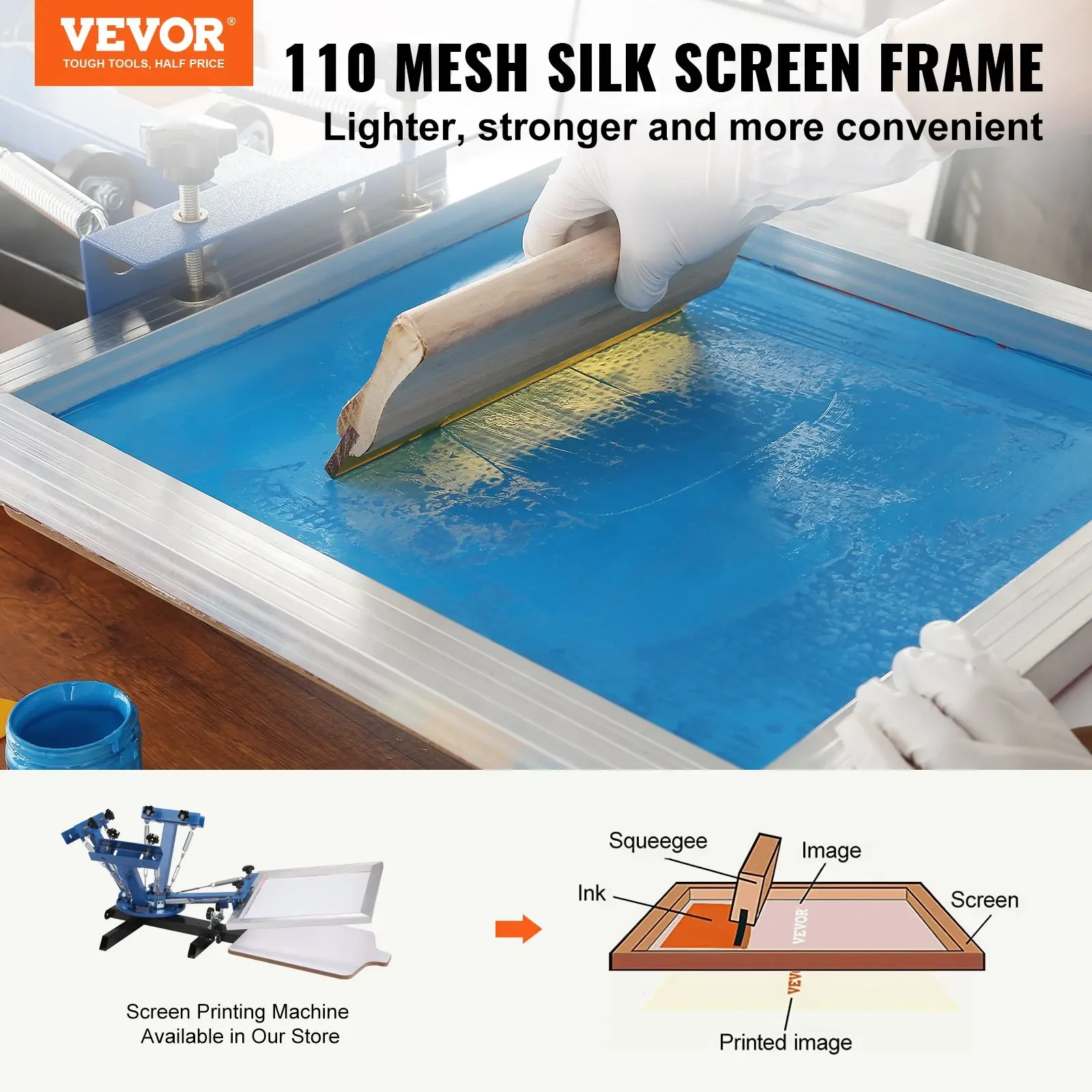 VEVOR Screen Printing Kit 3 Pieces Aluminum Silk Screen Printing Frames  5 Glitters and Screen Printing for T-shirts DIY