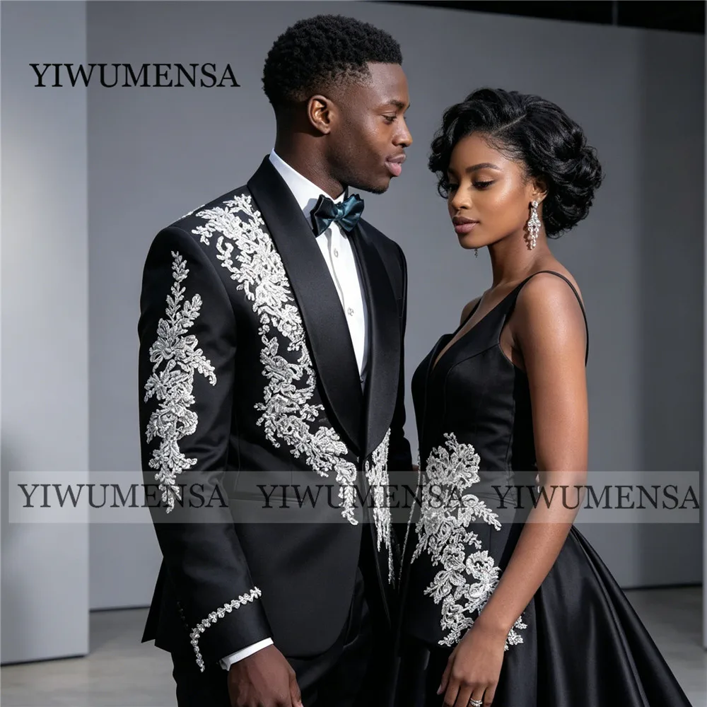 

Exclusive Beading Crystals Appliques Suit Man For Wedding Slim Fit 2 Piece Sets Groom Wedding Tuxedos Customized Man Party Dress