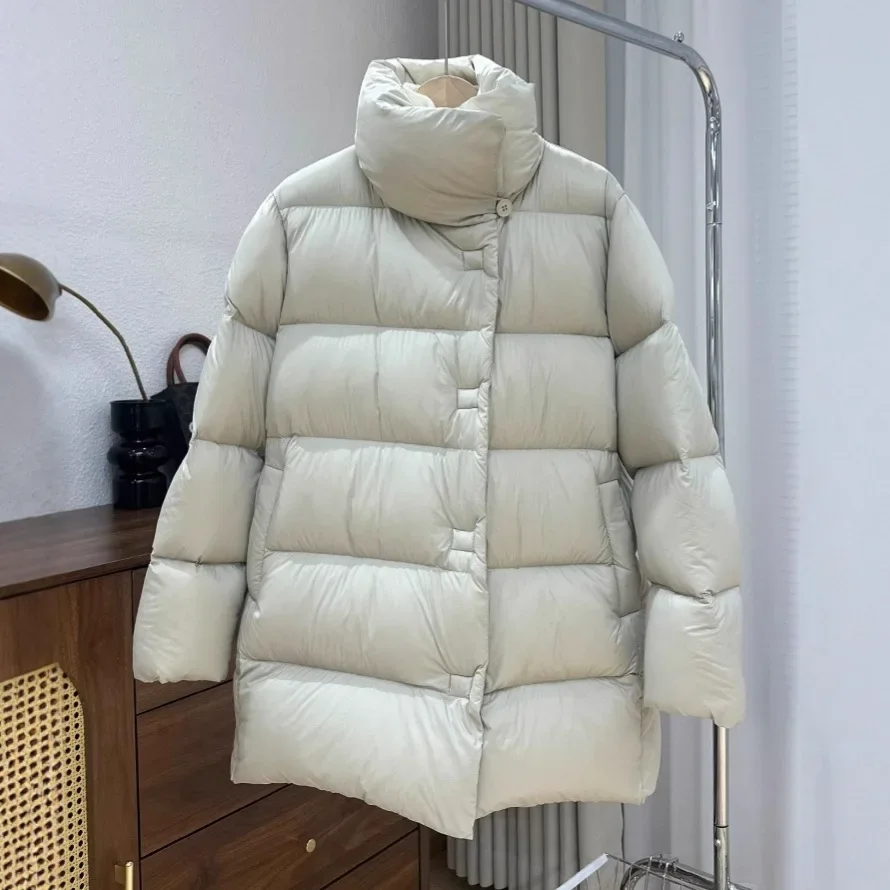 Winter Fashion Women's Down Jacket Commuting High Street Windproof White Duck Down Jacket