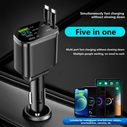 5-in-1 Cigarette Lighter with Intelligent Digital Display,Expandable USB,Car Phone Charger, Car Fast Charging,Hot Selling