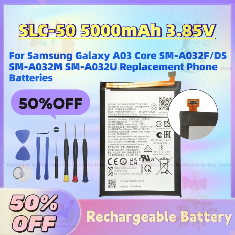 

High Quality SLC-50 5000mAh 3.85V Battery For Samsung Galaxy A03 Core SM-A032F/DS SM-A032M SM-A032U Replacement Phone Batteries