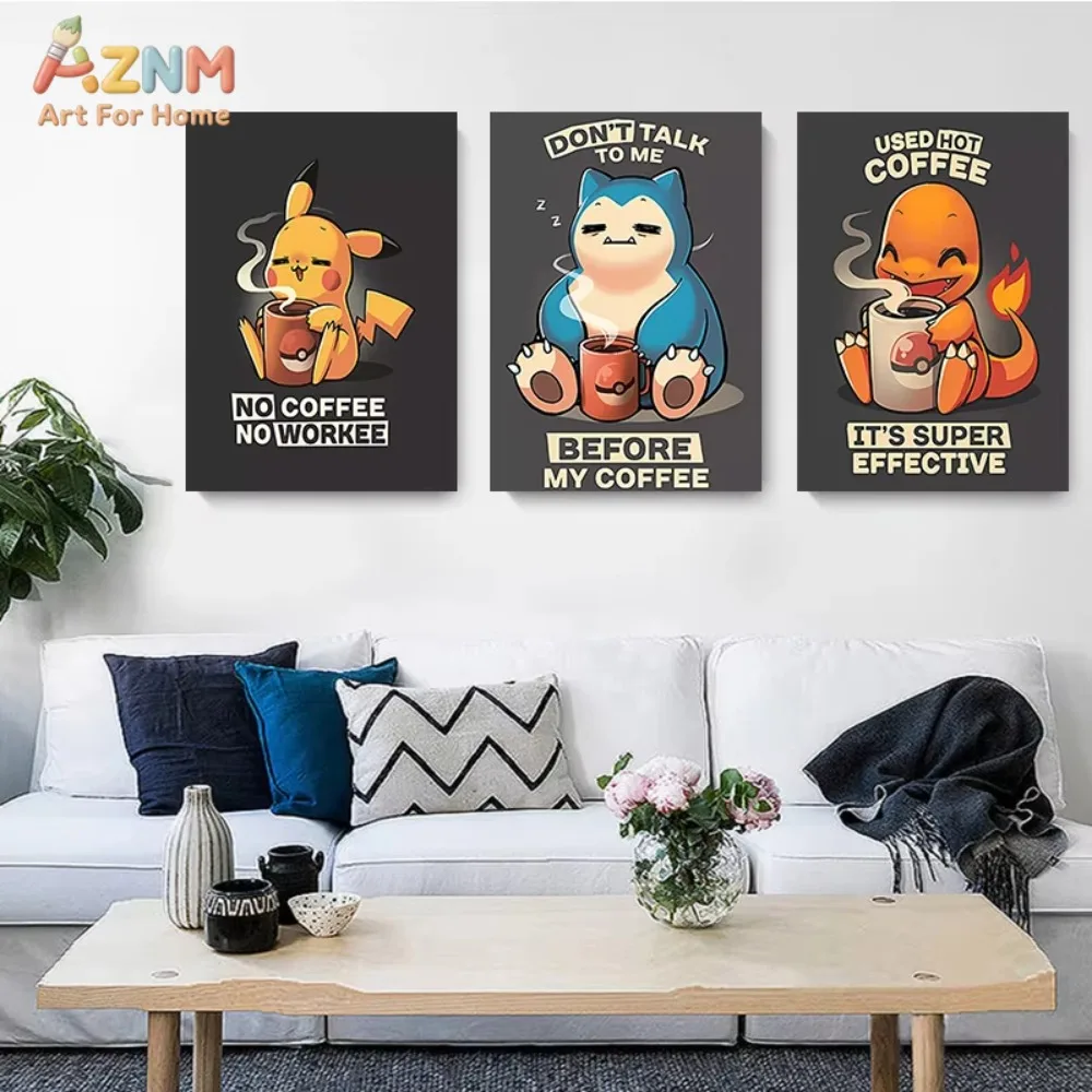 1/3pcs Pokemon Canvas Painting Pikachu Snorlax Charmander Anime Poster Print Mural Pictures Wall Art Home Aesthetics Decor