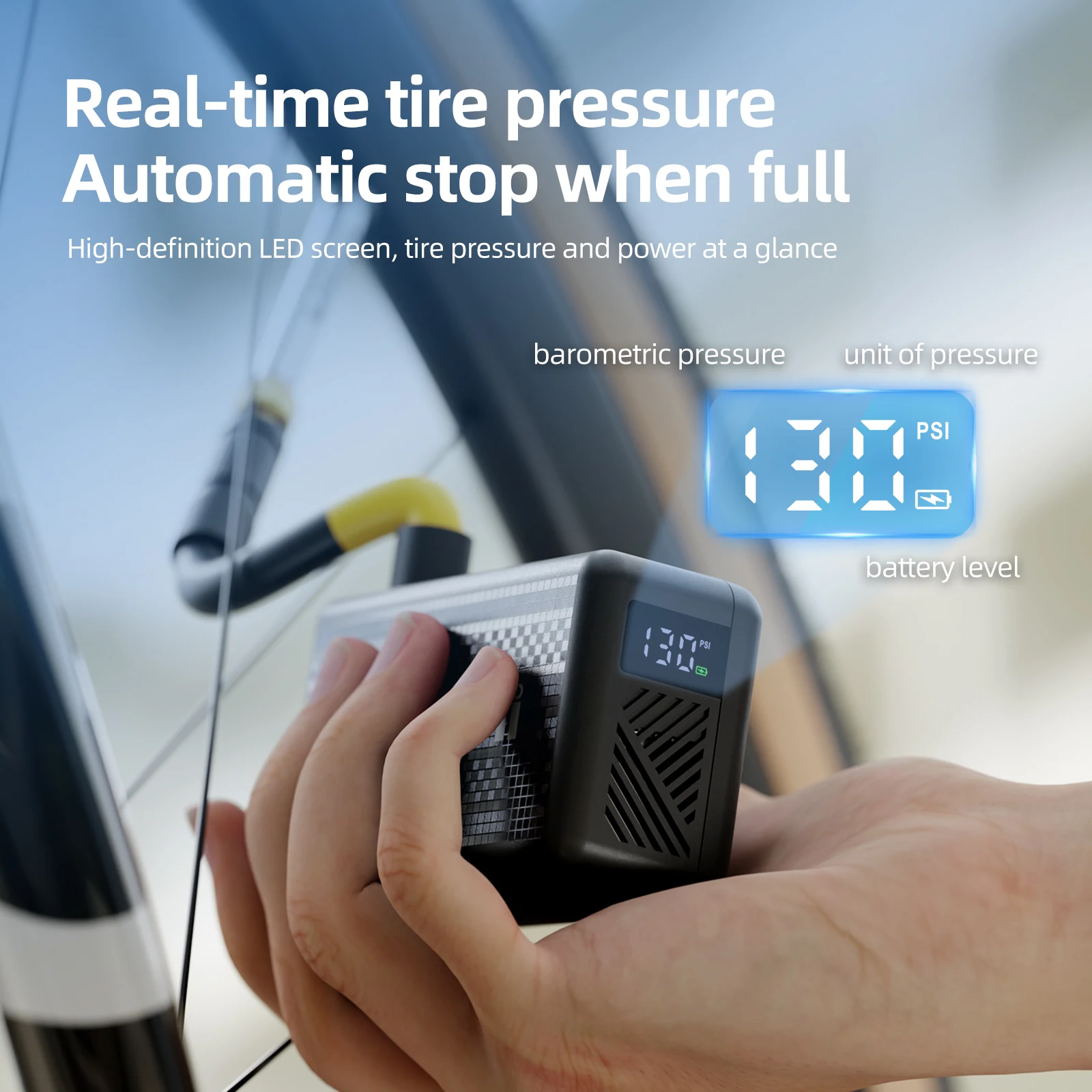 130 PSI CYCLAMI AM6 자동 에어 펌프 휴대용 포켓 전동 공기 주입기 타이어 공기압 디스플레이 타이어 공기 주입기 MTB 로드 바이크 FV AV