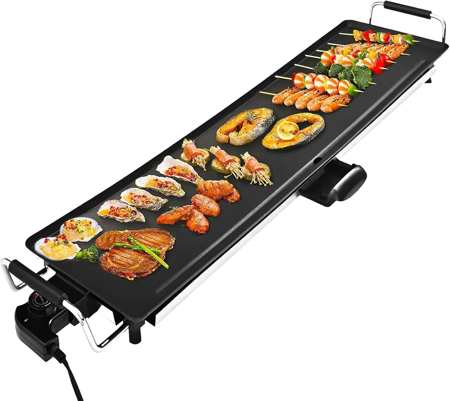 

35" Electric Nonstick Griddle Grill with Adjustable Temperature & Insulated Handles for Indoor/Outdoor BBQ