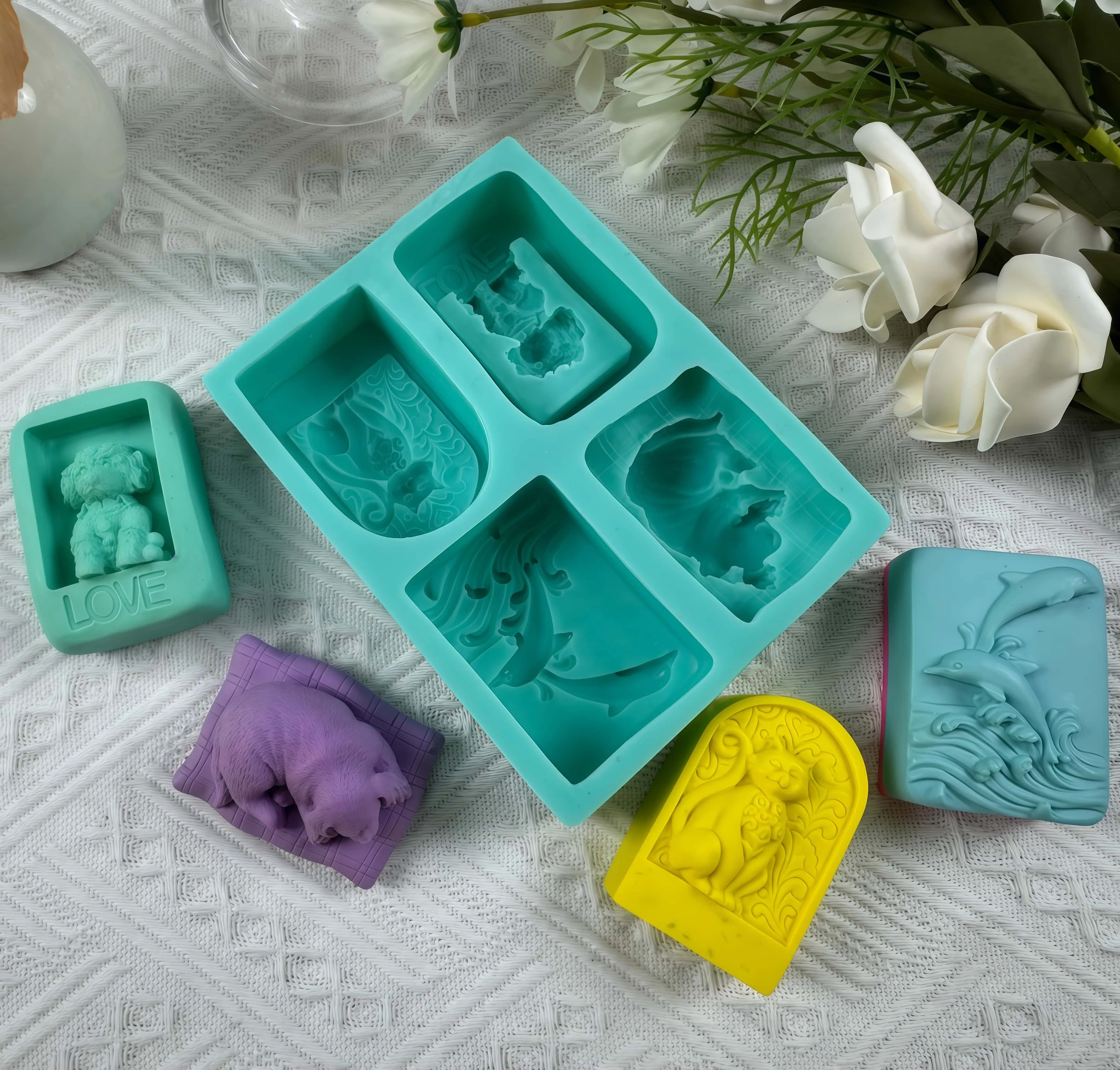 4구 동물 비누 몰드 DIY 강아지 고양이 돌고래 실리 - Soap Making Books 리뷰 및 가격