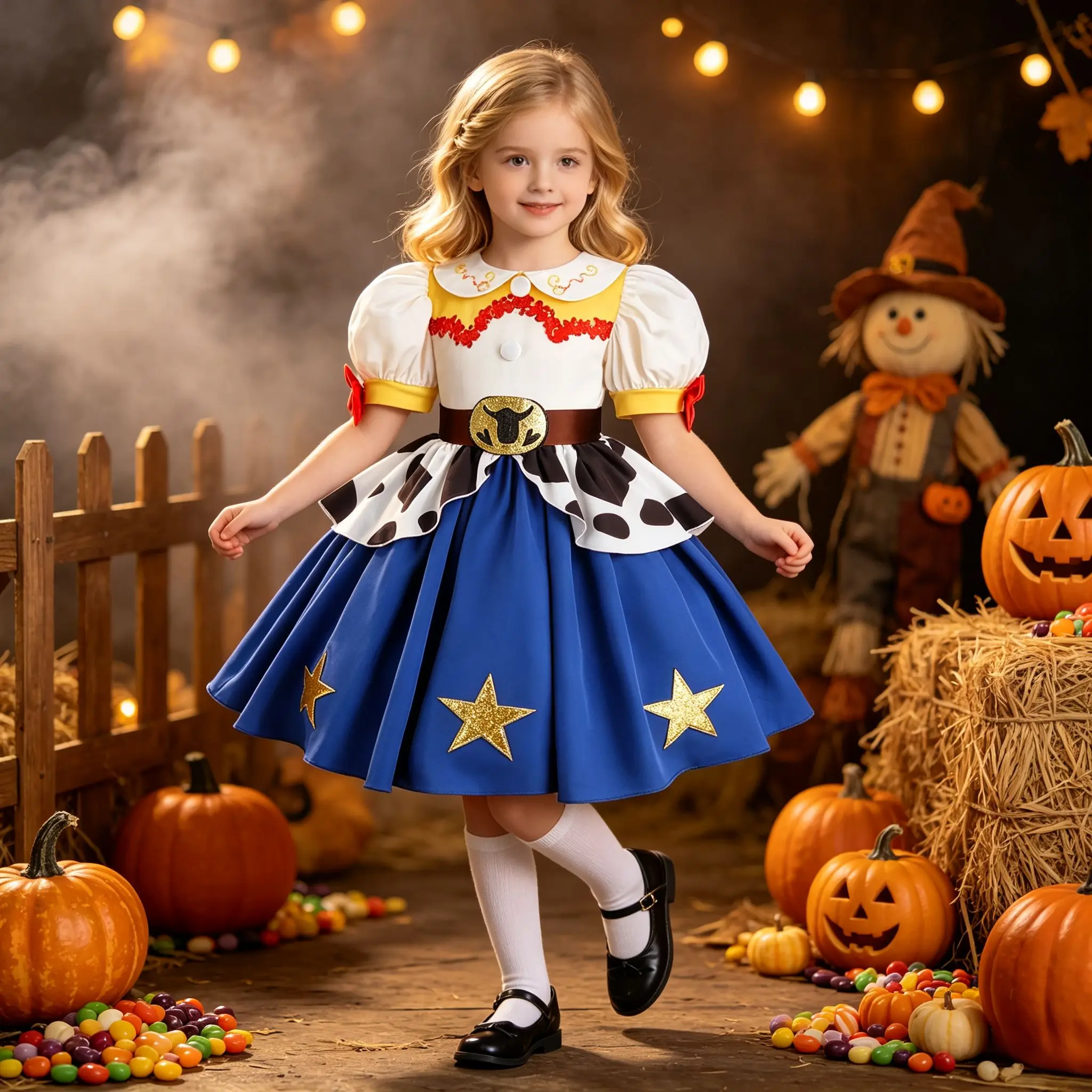 Disfraz de vaquero de dibujos animados para Halloween, disfraz de princesa para niñas con calcetines, ideal para fiestas de cumpleaños, carnavales y juegos de rol.