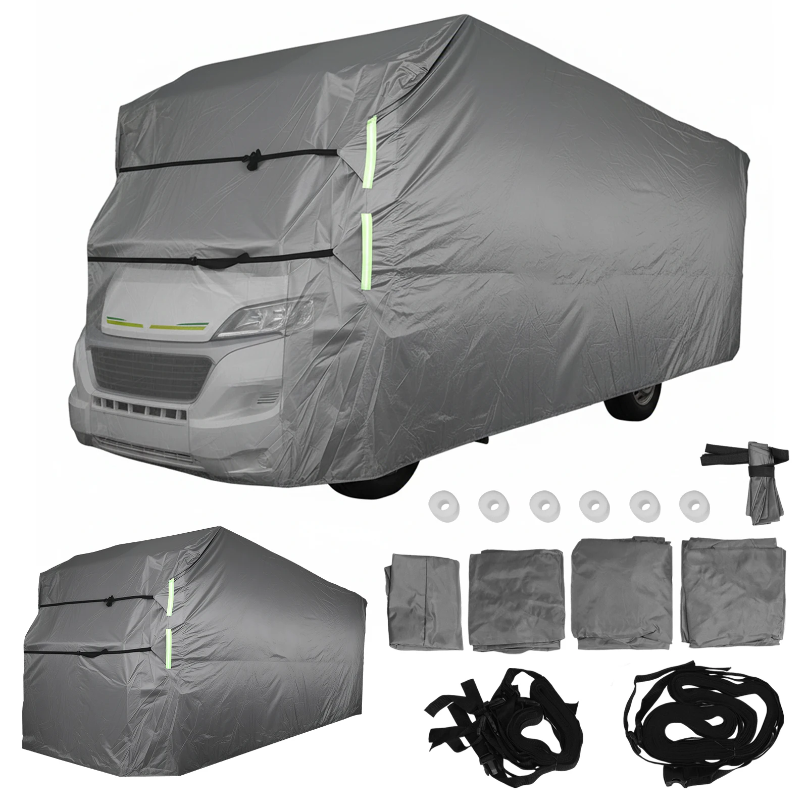 

420D Oxford Fabric Travel Trailer RV Cover Gutter Spout Covers Rip-Stop Camper Cover W/ Tire & Jack Covers Anti-UV Trailer Cover