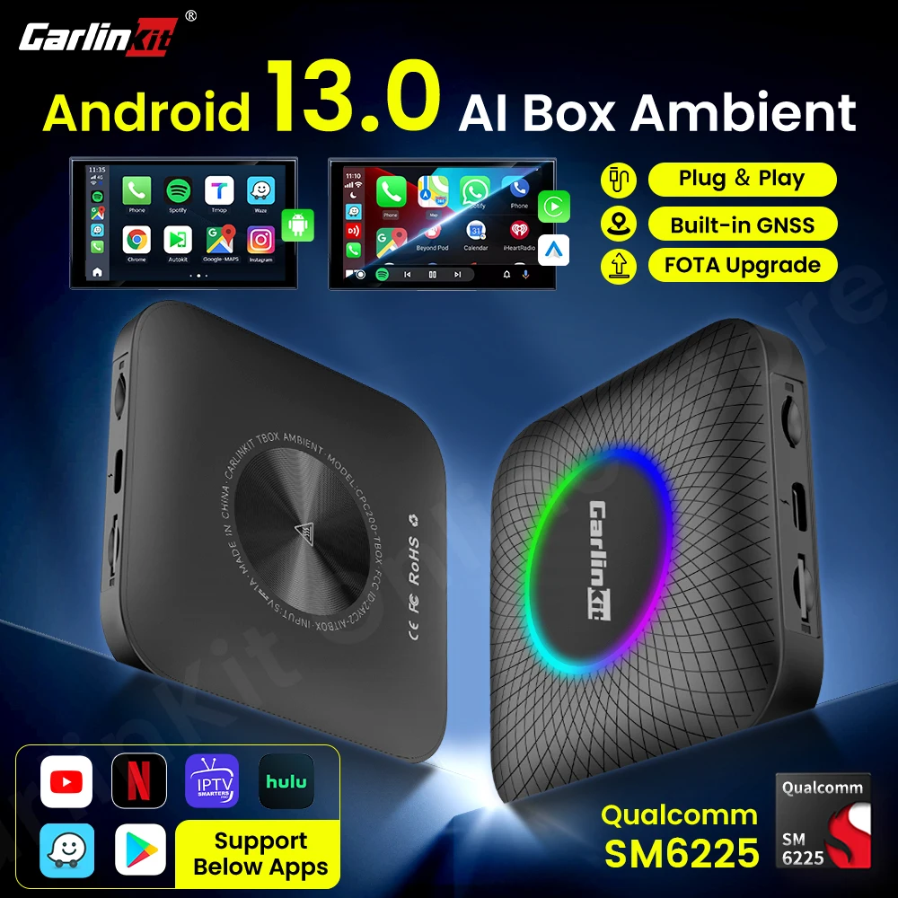 Carlinkit SM6225 Tv Box Android 13 Qualcomm 8 Core Adapter Bezprzewodowy Android Auto CarPlay Obsługa Wideo Online Youtube Netflix