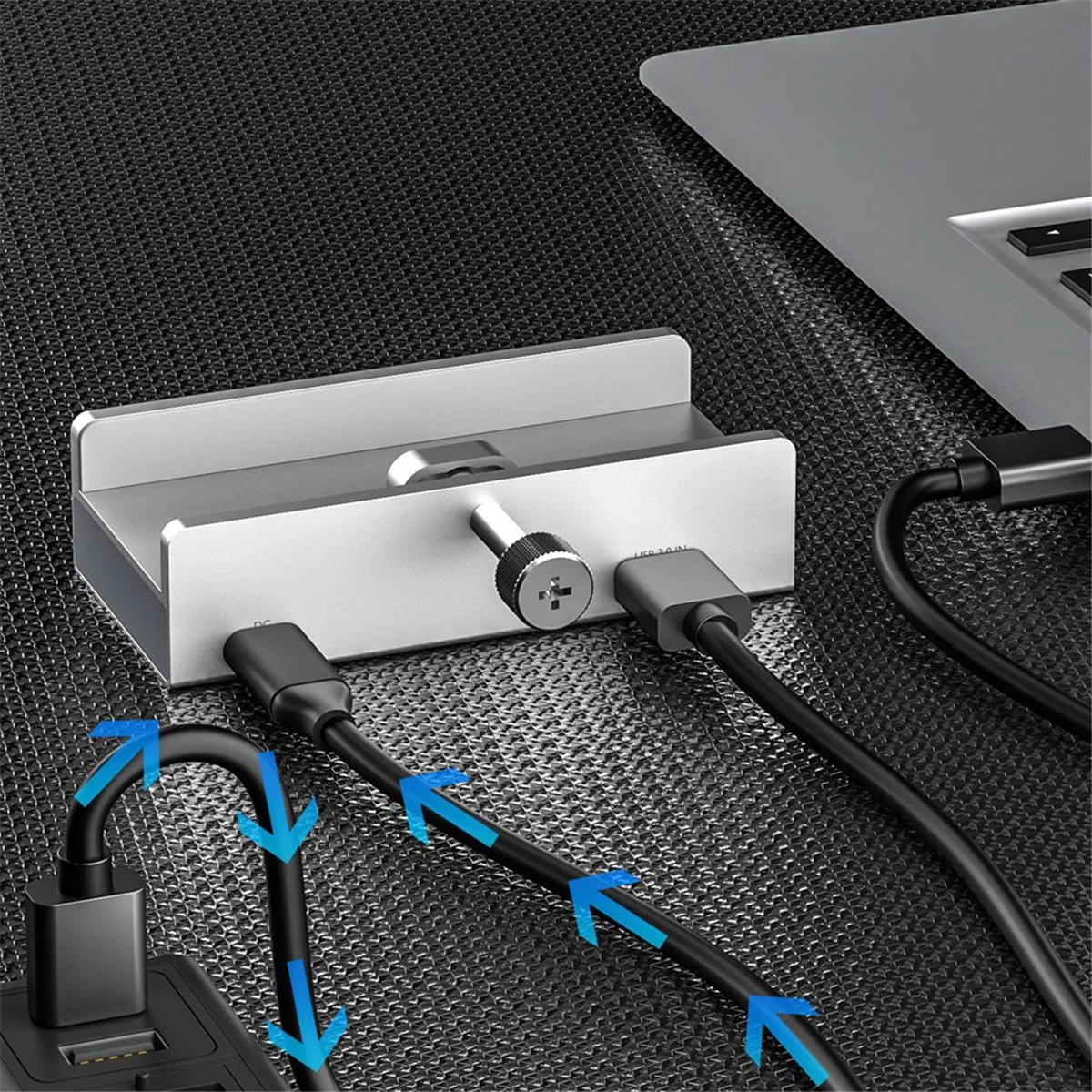 T88C Aluminium USB 3.0 Hub Clamp 4-Port USB Splitter 4.92 Kaki Kabel Data USB Desktop USB Hub Tanpa Adaptor Daya