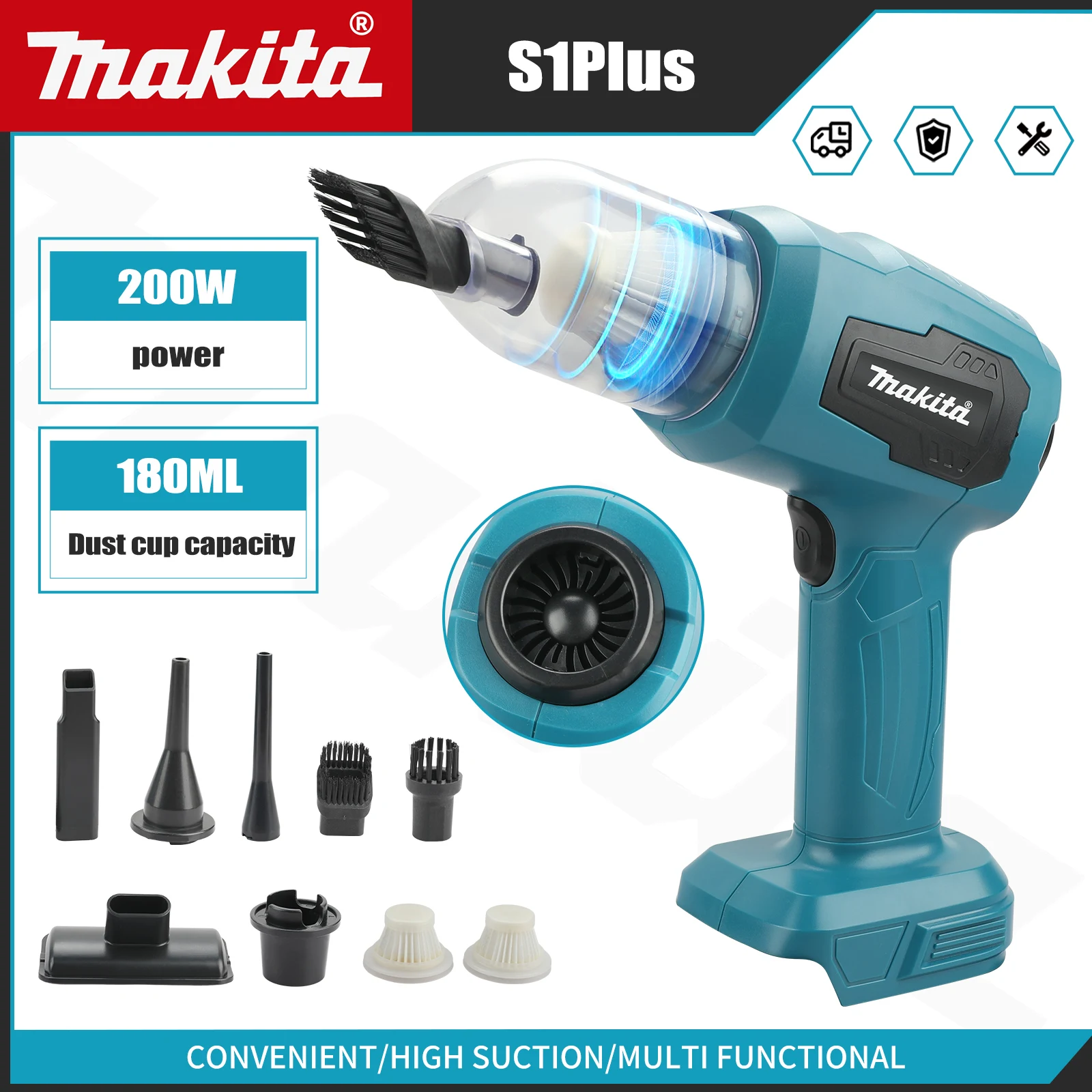 

NEW 2026 Makita 200W High Efficiency Vacuum Cleaner 18V Cordless 10000Pa Strong Power Low Noise for Home Office and Car Cleaning