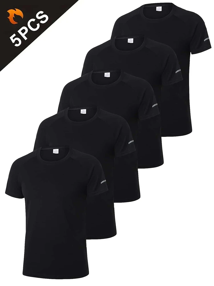 5 PCS Men\'s Casual Breathable Loose T-shirt, Crew Neck Short-Sleeve Top For Outdoor Gym Running,Quick-drying Sportswear