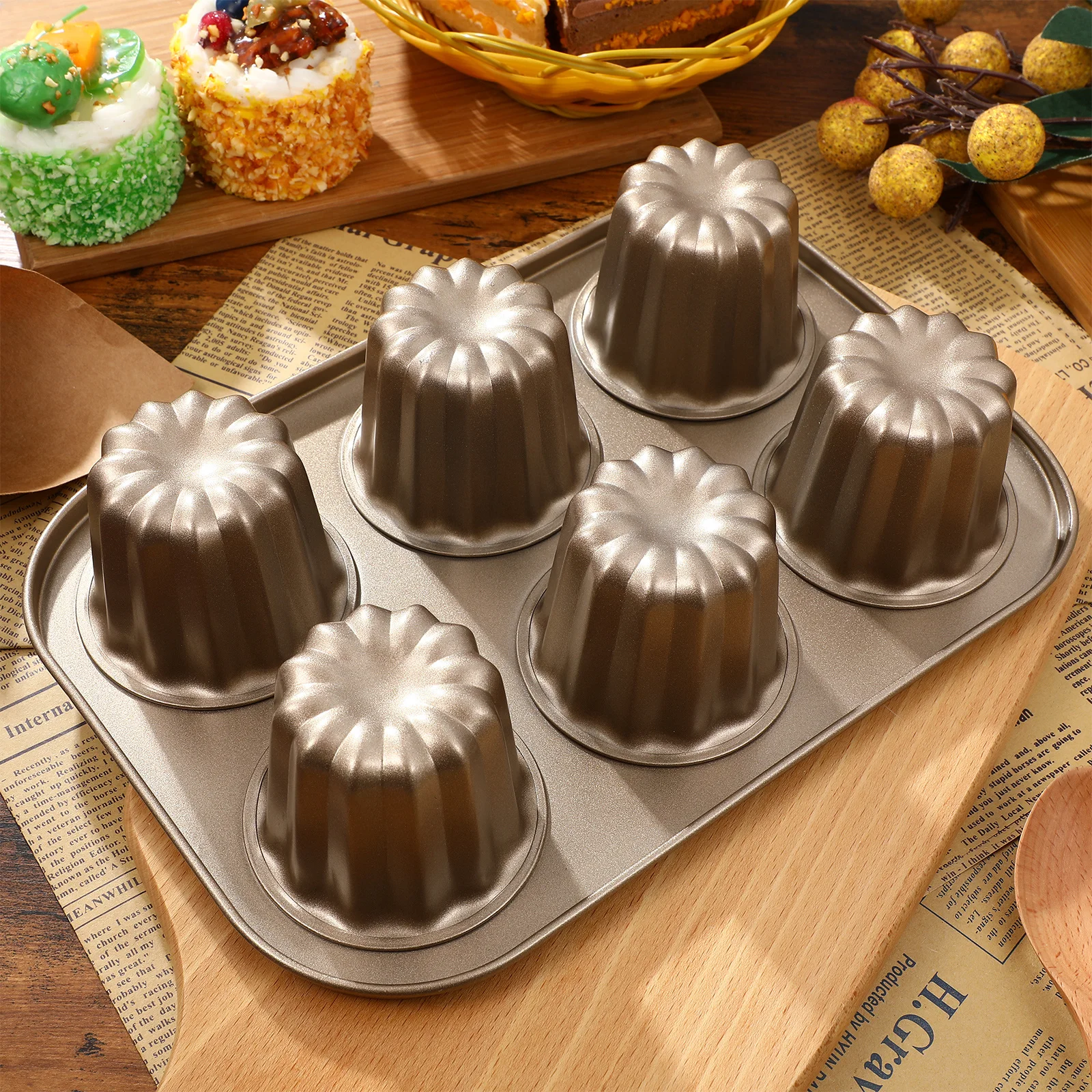 

6 Cup Cake Mold Non Stick Carbon Steel Baking Pan for Easy Release and Dessert Making Molds