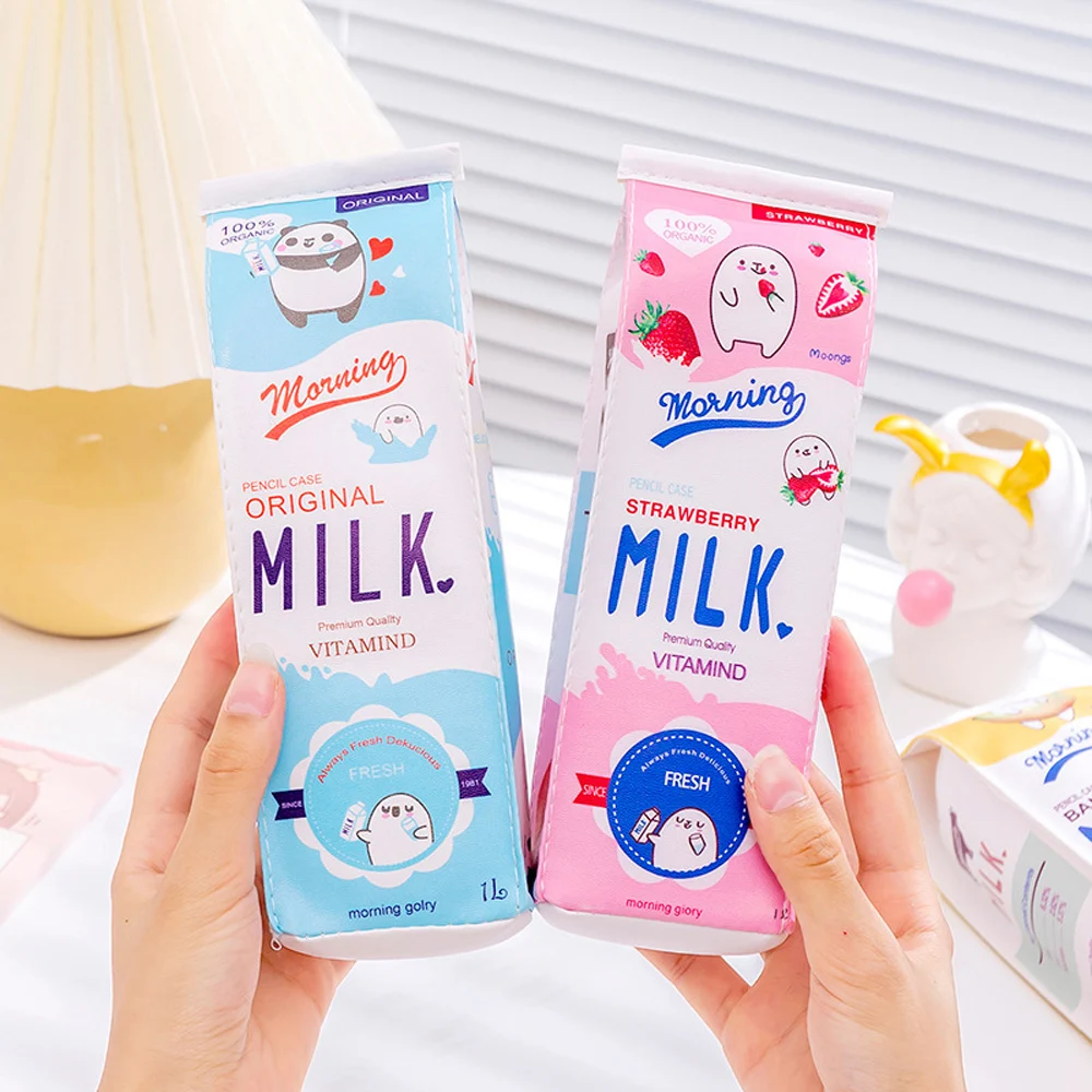 Cute School Case Korea Student Pencil Case Milk Pencil Case Unusual Pencil Bags For Girls Boys School Storage Stationery